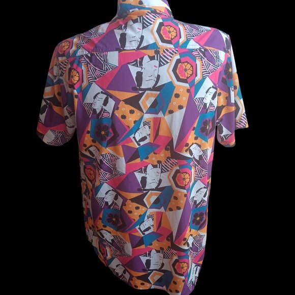 Men's XL Samurai Japanese Print Shirt Short Sleeve Abstract Just Attitude - Picture 4 of 5